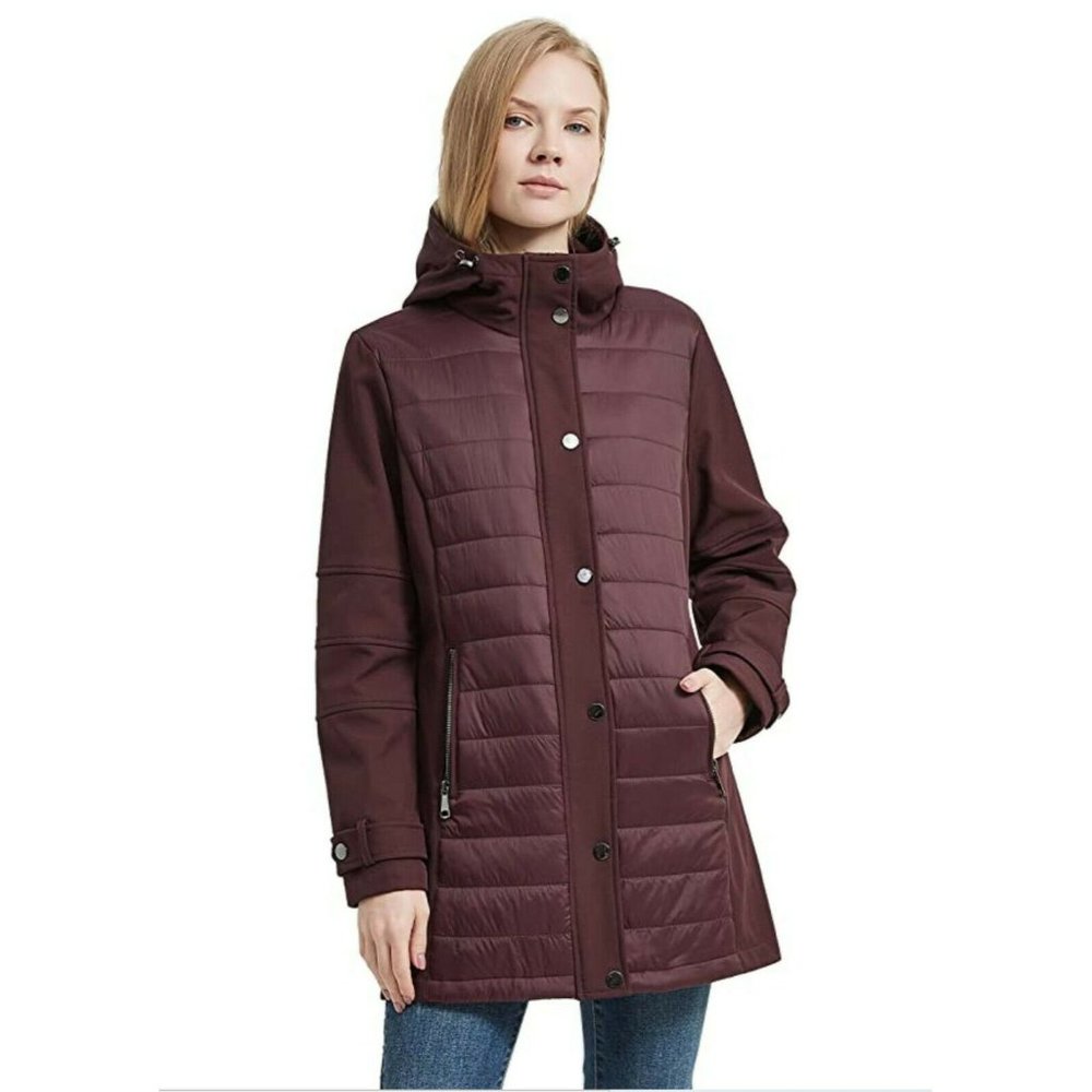 New IKAZZ Maroon Women's Jacket Fleece Hooded Quilted Lightweight Sz S NWT /431